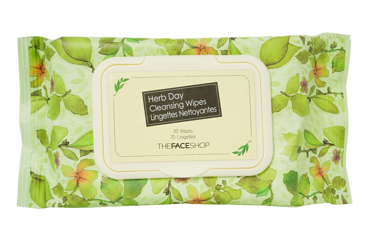 The Face Shop Herb Day 365 Cleansing Wipes with Rosemary Extract - 70 Count - Non-Irritating Makeup Remover Wipes for Refreshing, Brightening, Moisturizing Skin - Korean Skincare - görsel 1