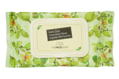 The Face Shop Herb Day 365 Cleansing Wipes with Rosemary Extract - 70 Count - Non-Irritating Makeup Remover Wipes for Refreshing, Brightening, Moisturizing Skin - Korean Skincare