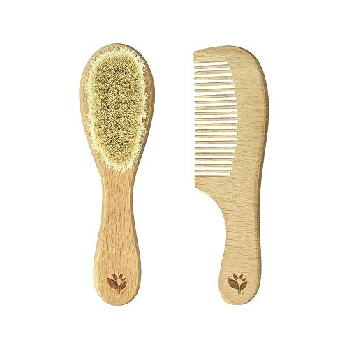 Green Sprouts Baby Brush & Comb Set – Natural Wood & Bristles for Gentle Hair Care - görsel 1
