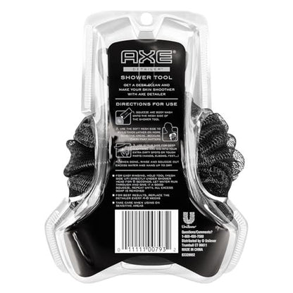 AXE 2-Sided Shower Scrubber Tool – Exfoliating Mesh & Smoothing Detailer for Men, Gray