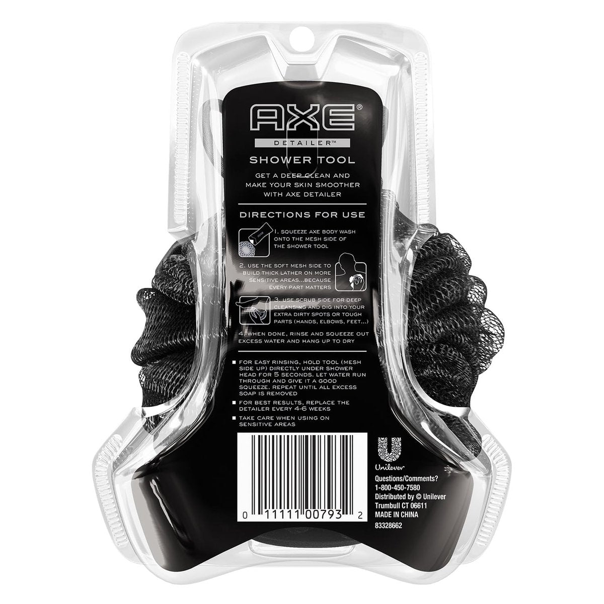 AXE 2-Sided Shower Scrubber Tool – Exfoliating Mesh & Smoothing Detailer for Men, Gray - görsel 3