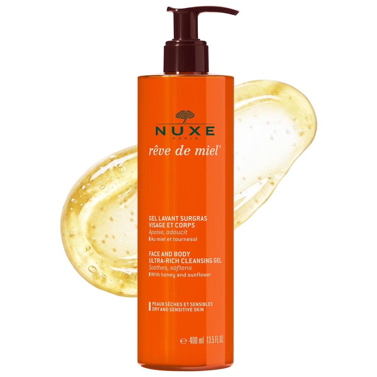 Nuxe Rêve de Miel Ultra-Rich Body Wash for Dry & Sensitive Skin | Honey & Glycerin Shower Gel, 13.5 Fl Oz Avelisse
