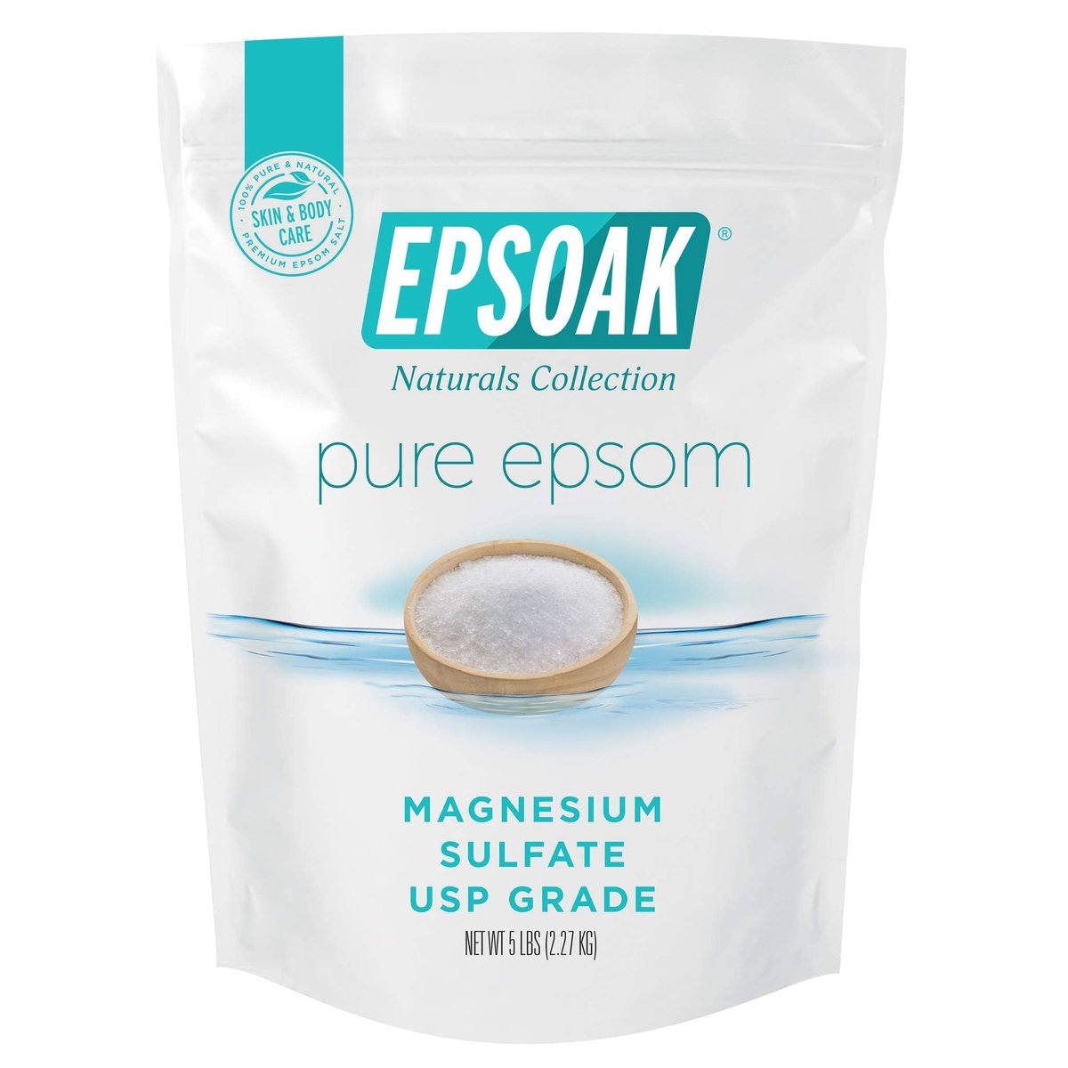 Epsoak Epsom Salt 5 lb. Magnesium Sulfate USP – Unscented, Resealable Bag, Made in USA, Cruelty-Free - görsel 1