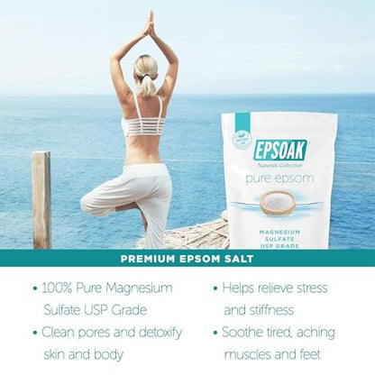 Epsoak Epsom Salt 5 lb. Magnesium Sulfate USP – Unscented, Resealable Bag, Made in USA, Cruelty-Free