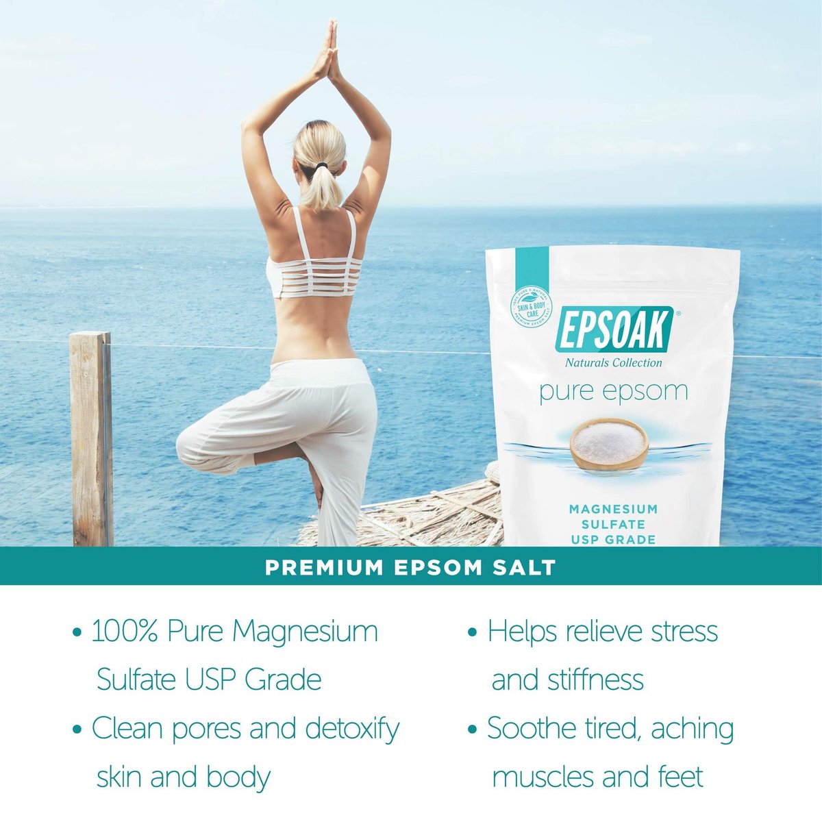 Epsoak Epsom Salt 5 lb. Magnesium Sulfate USP – Unscented, Resealable Bag, Made in USA, Cruelty-Free - görsel 5
