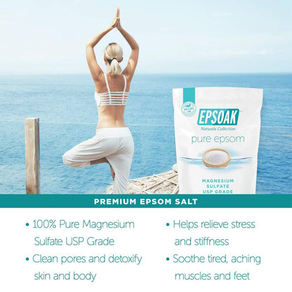 Epsoak Epsom Salt 5 lb. Magnesium Sulfate USP – Unscented, Resealable Bag, Made in USA, Cruelty-Free