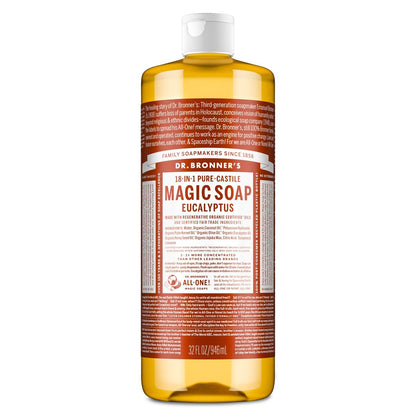 Dr. Bronner's Pure-Castile Magic Soap Liquid - Eucalyptus, 32 oz - 18-in-1 Uses, Regenerative Organic Certified, Vegan & Concentrated