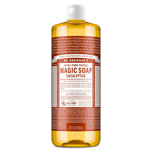 Dr. Bronner's Pure-Castile Magic Soap Liquid - Eucalyptus, 32 oz - 18-in-1 Uses, Regenerative Organic Certified, Vegan & Concentrated