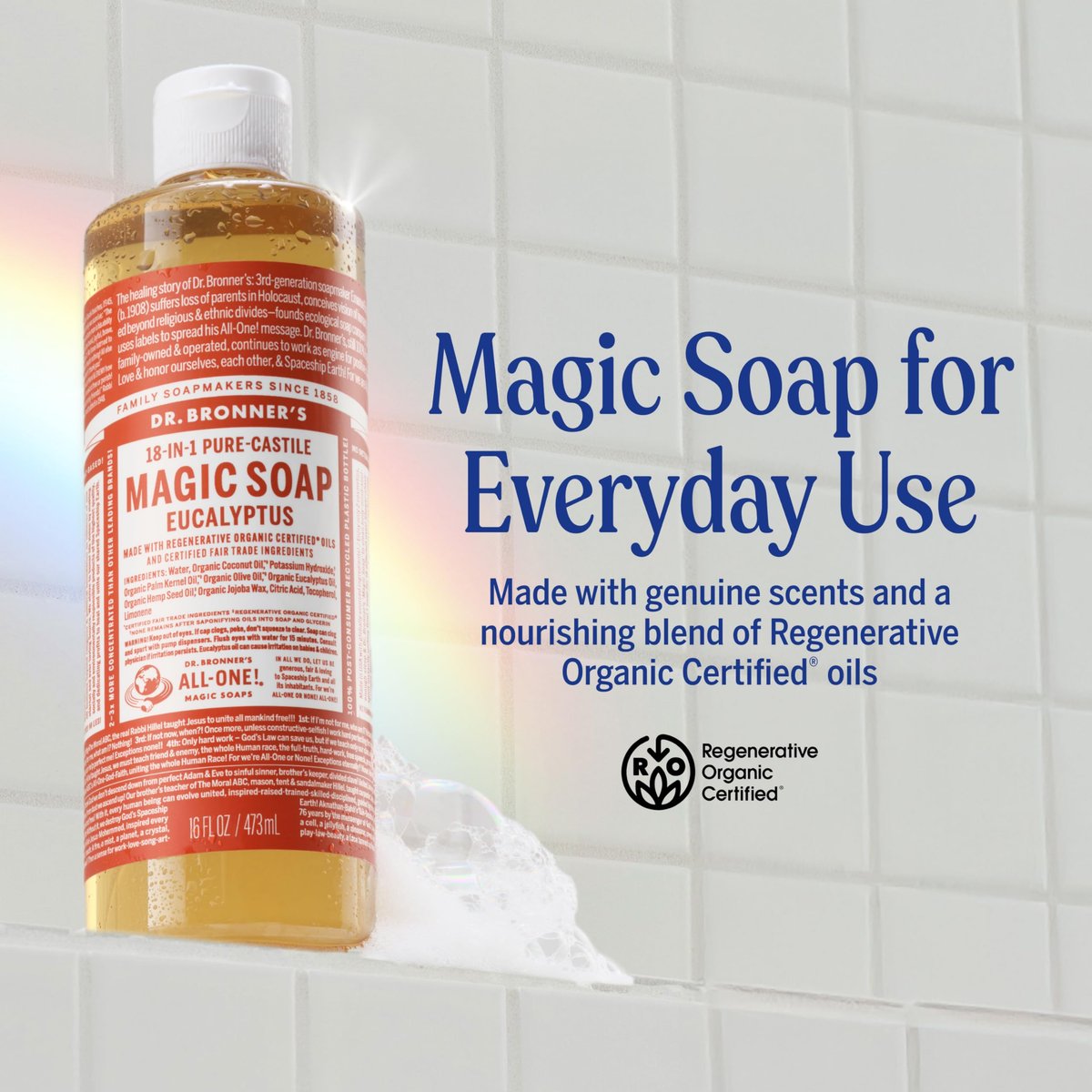 Dr. Bronner's Pure-Castile Magic Soap Liquid - Eucalyptus, 32 oz - 18-in-1 Uses, Regenerative Organic Certified, Vegan & Concentrated - görsel 3