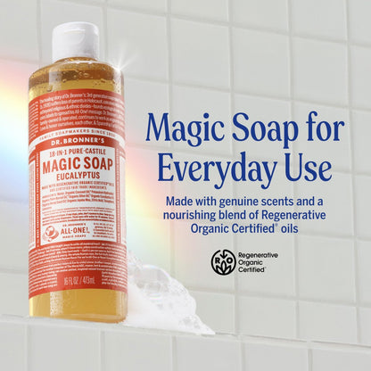Dr. Bronner's Pure-Castile Magic Soap Liquid - Eucalyptus, 32 oz - 18-in-1 Uses, Regenerative Organic Certified, Vegan & Concentrated