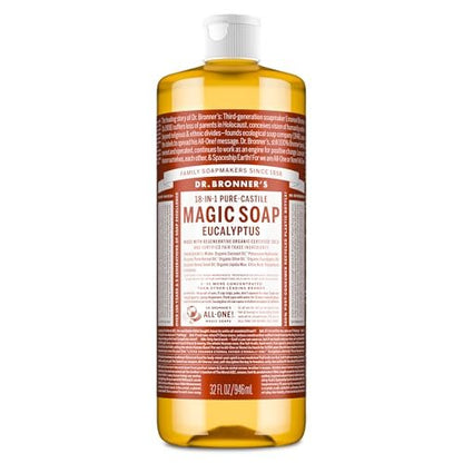 Dr. Bronner's Pure-Castile Magic Soap Liquid - Eucalyptus, 32 oz - 18-in-1 Uses, Regenerative Organic Certified, Vegan & Concentrated