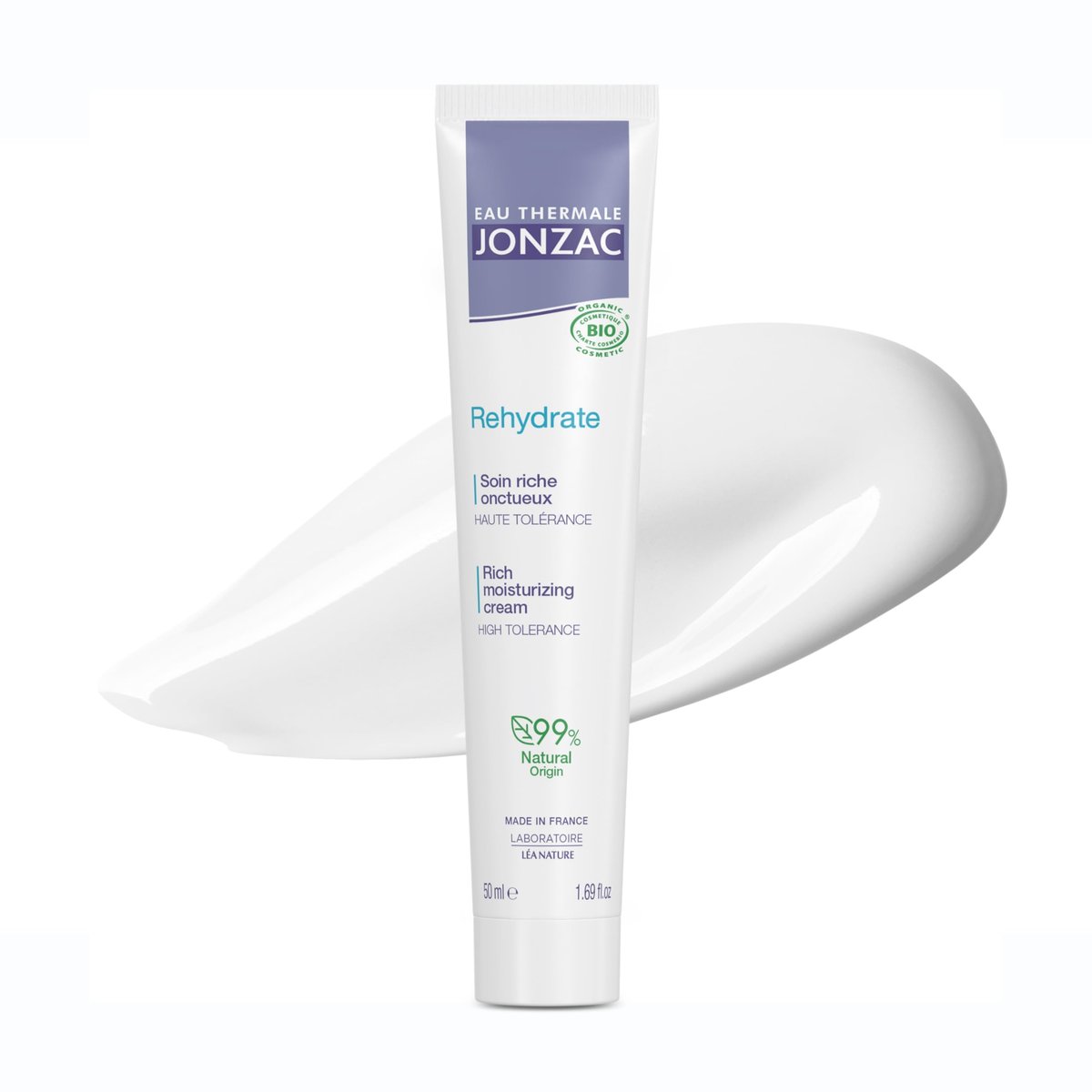 JONZAC Eau Thermale Rehydrate Organic Rich Sensitive Moisturizing Facial Cream - Intense 24hr Hydration with Shea Butter & Natural Hyaluronic Acid, Clinically Proven, All Skin Types, 1.69 Fl Oz - görsel 1