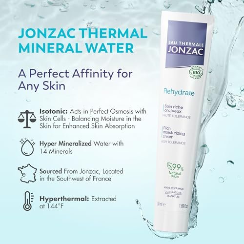 JONZAC Eau Thermale Rehydrate Organic Rich Sensitive Moisturizing Facial Cream - Intense 24hr Hydration with Shea Butter & Natural Hyaluronic Acid, Clinically Proven, All Skin Types, 1.69 Fl Oz - görsel 6