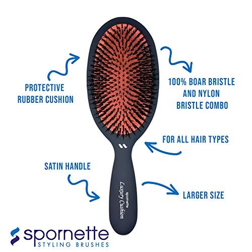 Spornette Boar Bristle Hair Brush - Large Luxury Cushion Oval Vented Brush for Styling & Smoothing - Nylon & Boar Bristles Reduce Breakage for All Hair Types Avelisse