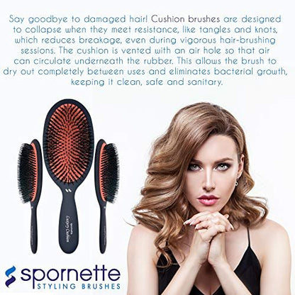 Spornette Boar Bristle Hair Brush - Large Luxury Cushion Oval Vented Brush for Styling & Smoothing - Nylon & Boar Bristles Reduce Breakage for All Hair Types Avelisse