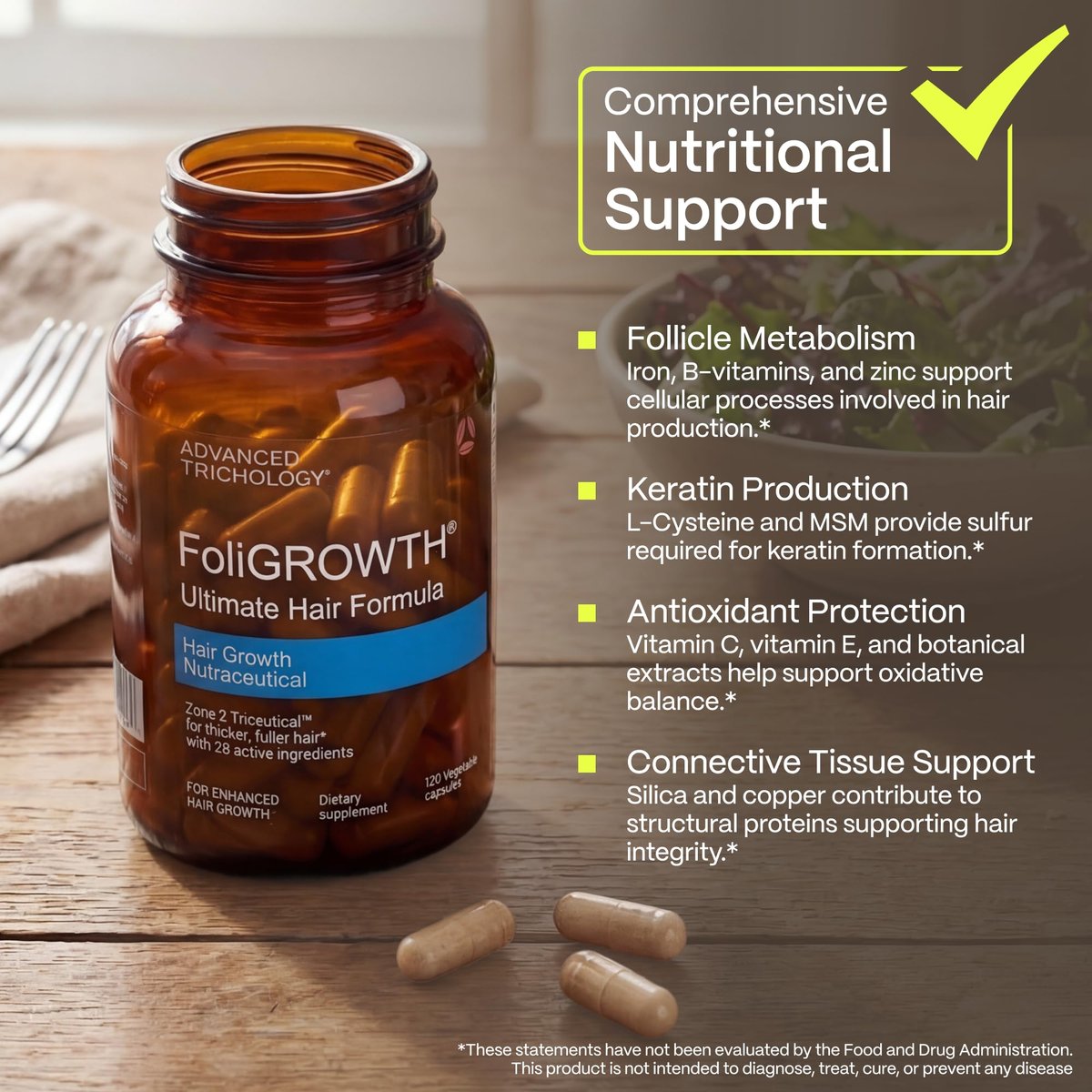 FoliGROWTH Hair Growth Supplement for Women & Men | Thicker, Fuller Hair | American Hair Loss Association Approved | 90 Count Avelisse