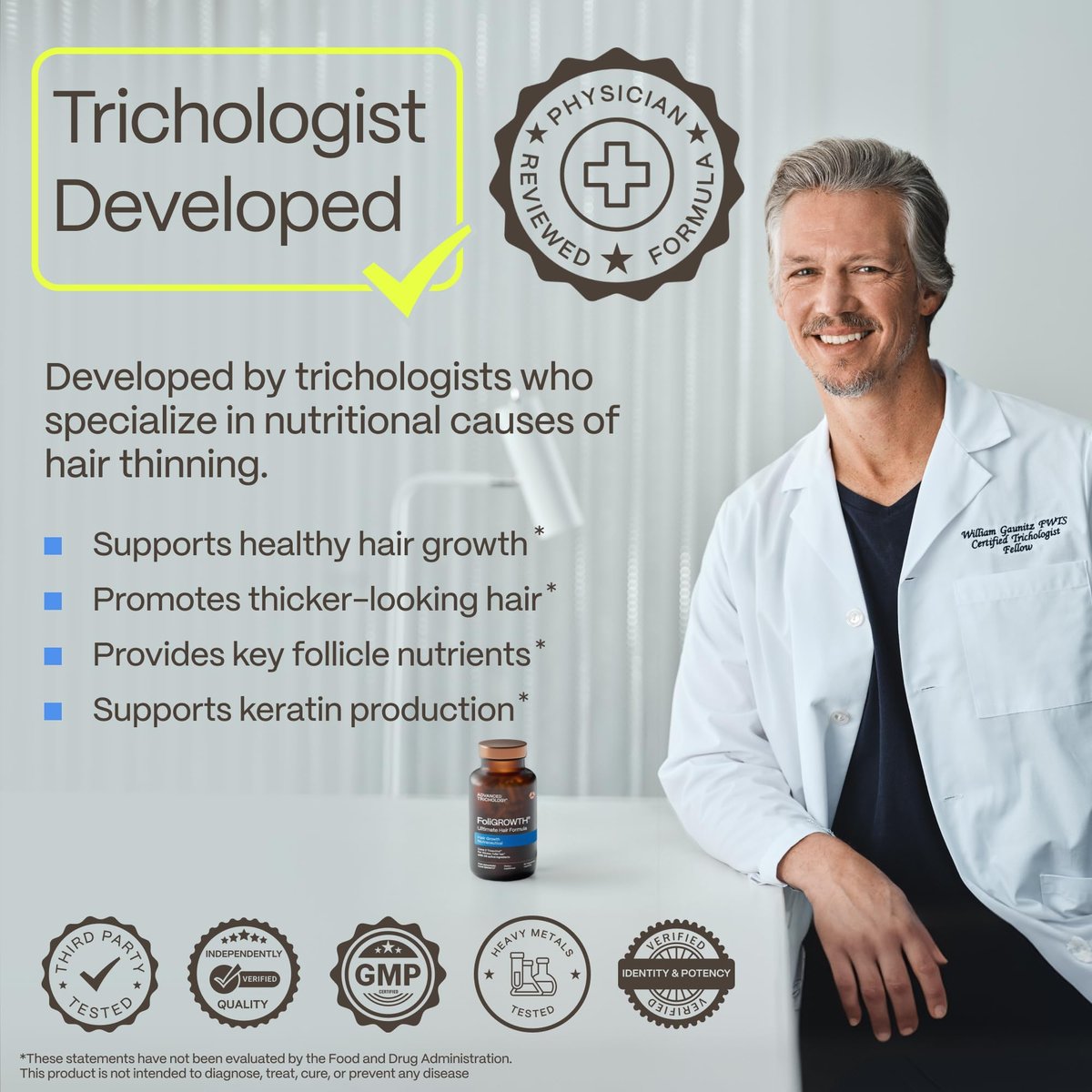 FoliGROWTH Hair Growth Supplement for Women & Men | Thicker, Fuller Hair | American Hair Loss Association Approved | 90 Count Avelisse