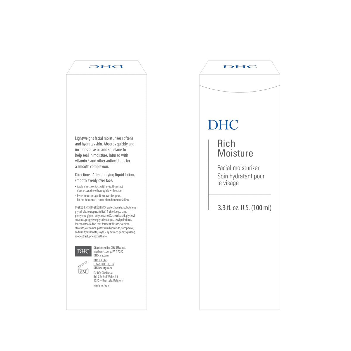 DHC Rich Moisture Lightweight Facial Moisturizer for Dry Skin – Fragrance & Colorant Free, 3.3 fl oz Avelisse