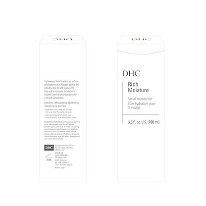 DHC Rich Moisture Lightweight Facial Moisturizer for Dry Skin – Fragrance & Colorant Free, 3.3 fl oz Avelisse