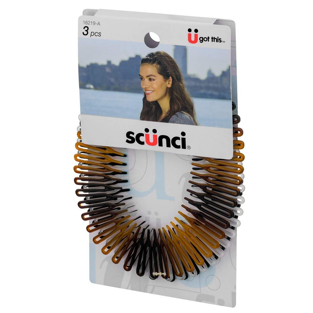 Scunci Effortless Beauty Stretch Hair Combs - 3 Pack (Tortoise, Opaque White, Black) for Fine, Thick, and All Hair Types - görsel 5