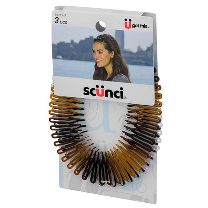 Scunci Effortless Beauty Stretch Hair Combs - 3 Pack (Tortoise, Opaque White, Black) for Fine, Thick, and All Hair Types