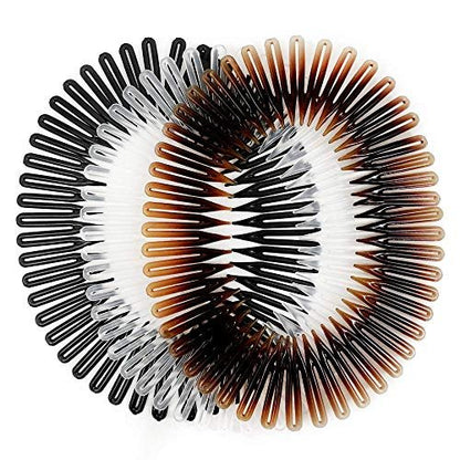 Scunci Effortless Beauty Stretch Hair Combs - 3 Pack (Tortoise, Opaque White, Black) for Fine, Thick, and All Hair Types