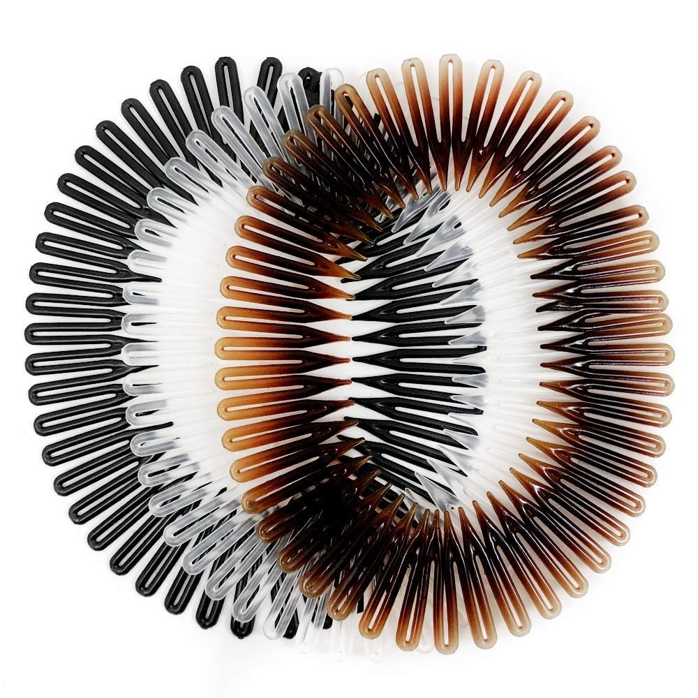 Scunci Effortless Beauty Stretch Hair Combs - 3 Pack (Tortoise, Opaque White, Black) for Fine, Thick, and All Hair Types - görsel 3