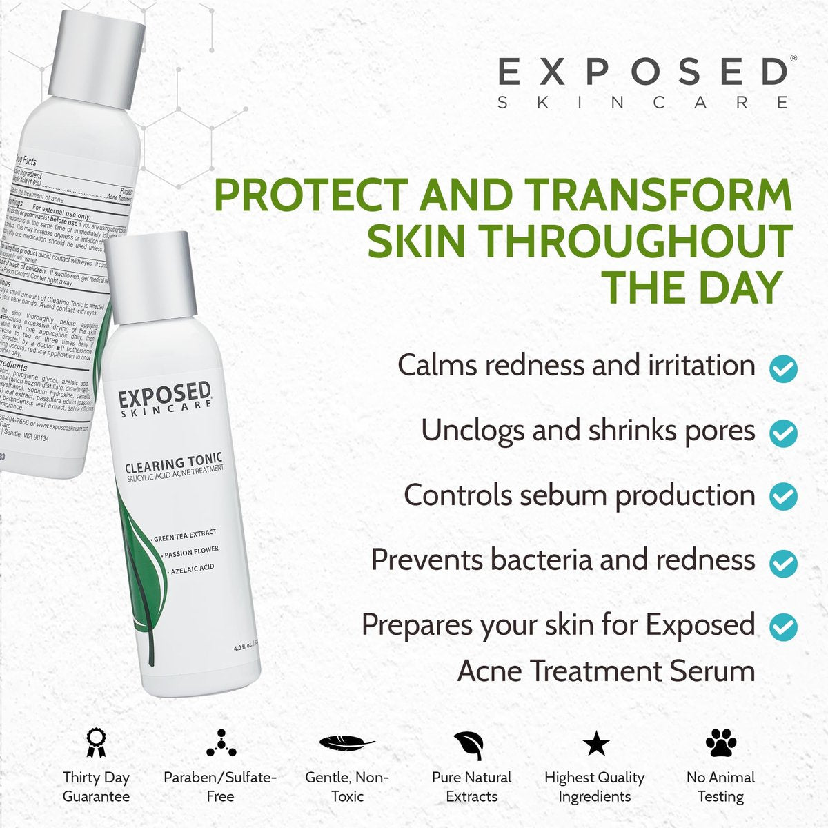 Exposed Skin Care Clearing Tonic Facial Toner – 1% Salicylic Acid & Witch Hazel for Acne, Blackheads & Oily Skin – Natural, Non-Toxic, Cruelty Free Avelisse