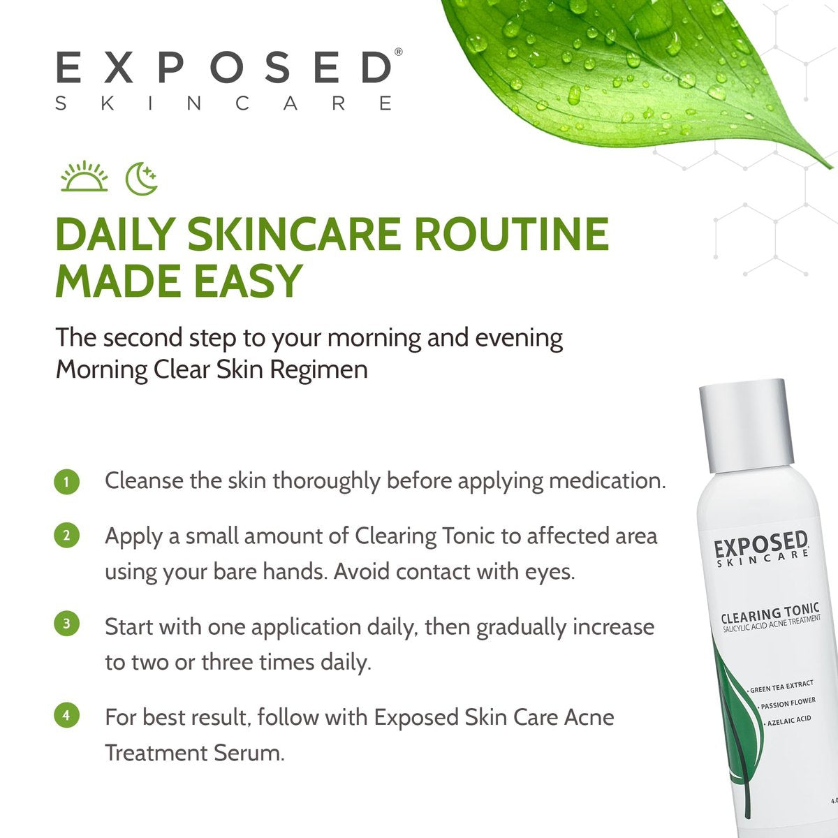 Exposed Skin Care Clearing Tonic Facial Toner – 1% Salicylic Acid & Witch Hazel for Acne, Blackheads & Oily Skin – Natural, Non-Toxic, Cruelty Free Avelisse