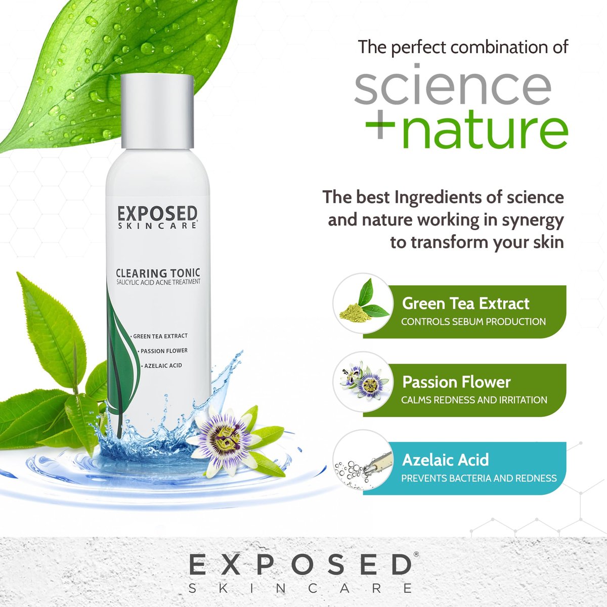 Exposed Skin Care Clearing Tonic Facial Toner – 1% Salicylic Acid & Witch Hazel for Acne, Blackheads & Oily Skin – Natural, Non-Toxic, Cruelty Free Avelisse
