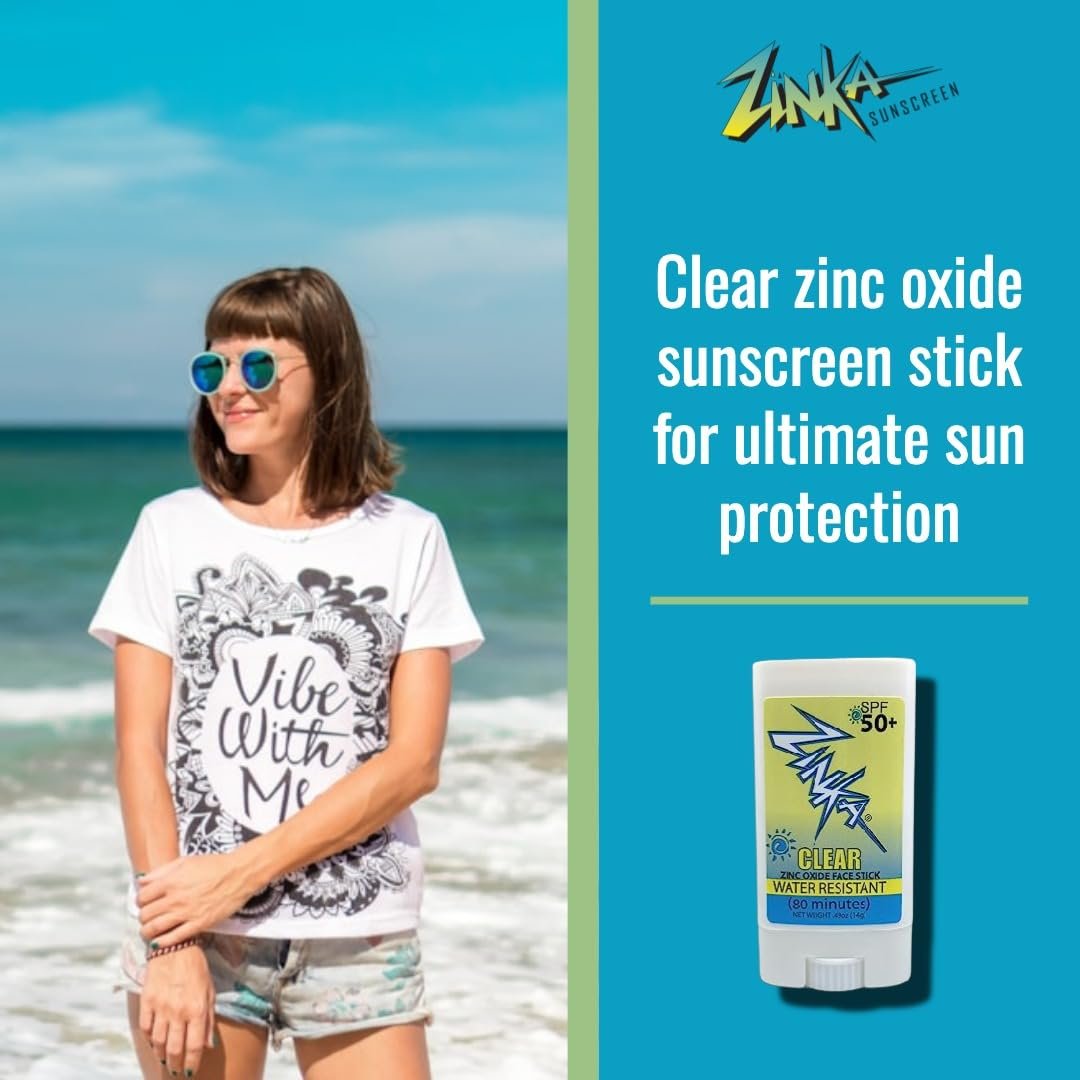 Zinka Clear Zinc Oxide Sunscreen Stick SPF 50 - Non-Greasy, Water-Resistant Face Sunscreen for Sensitive Skin, 0.49 oz Avelisse