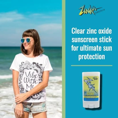 Zinka Clear Zinc Oxide Sunscreen Stick SPF 50 - Non-Greasy, Water-Resistant Face Sunscreen for Sensitive Skin, 0.49 oz Avelisse