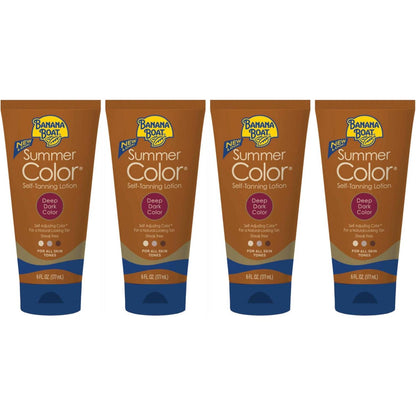 Banana Boat Summer Color Self Tanning Lotion - Deep Dark Color, 6 oz (Pack of 4) - Natural-Looking Sunless Tan Avelisse