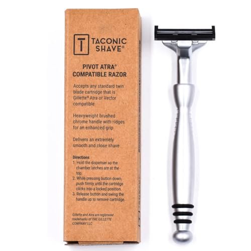 Taconic All-Metal Heavyweight Chrome Razor – Gillette Atra-Compatible Twin Blade Handle with 10 Pivot Plus Personna Blades, Ergonomic Grip, Durable Design Avelisse