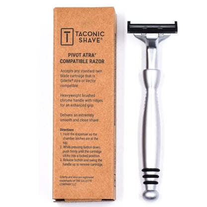 Taconic All-Metal Heavyweight Chrome Razor – Gillette Atra-Compatible Twin Blade Handle with 10 Pivot Plus Personna Blades, Ergonomic Grip, Durable Design Avelisse