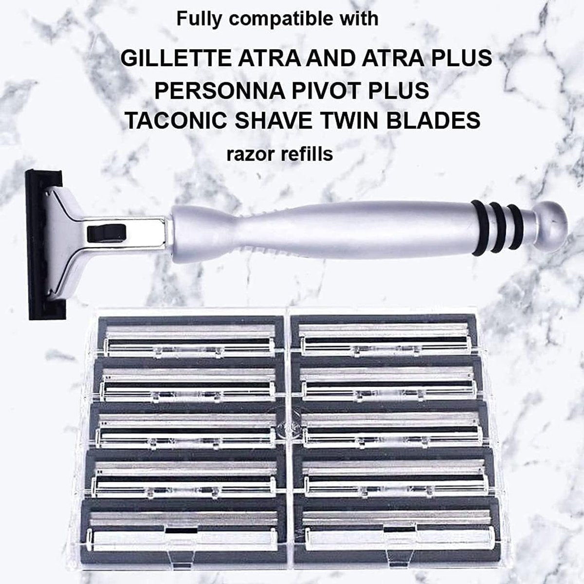 Taconic All-Metal Heavyweight Chrome Razor – Gillette Atra-Compatible Twin Blade Handle with 10 Pivot Plus Personna Blades, Ergonomic Grip, Durable Design Avelisse