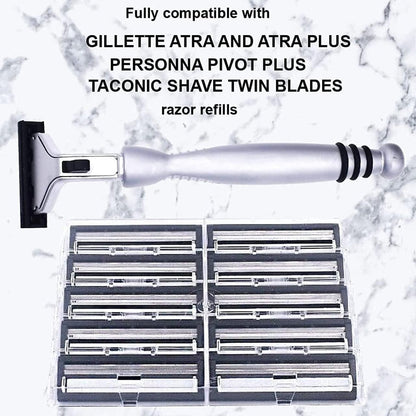 Taconic All-Metal Heavyweight Chrome Razor – Gillette Atra-Compatible Twin Blade Handle with 10 Pivot Plus Personna Blades, Ergonomic Grip, Durable Design Avelisse