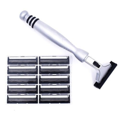 Taconic All-Metal Heavyweight Chrome Razor – Gillette Atra-Compatible Twin Blade Handle with 10 Pivot Plus Personna Blades, Ergonomic Grip, Durable Design Avelisse