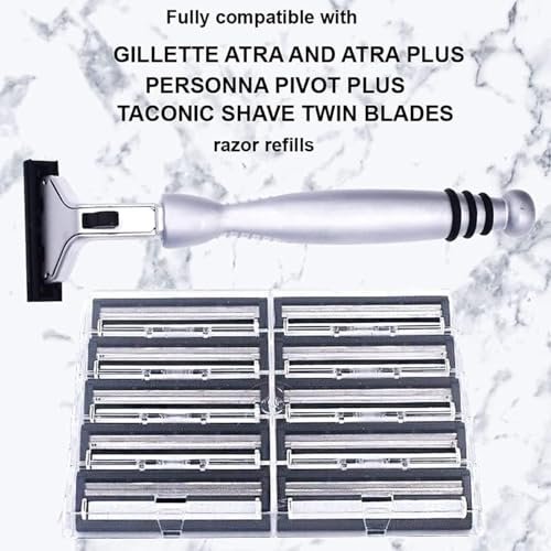 Taconic All-Metal Heavyweight Chrome Razor – Gillette Atra-Compatible Twin Blade Handle with 10 Pivot Plus Personna Blades, Ergonomic Grip, Durable Design Avelisse