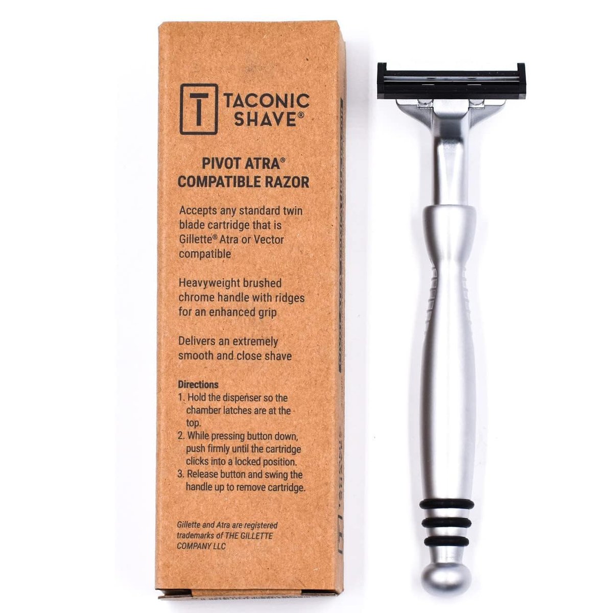 Taconic All-Metal Heavyweight Chrome Razor – Gillette Atra-Compatible Twin Blade Handle with 10 Pivot Plus Personna Blades, Ergonomic Grip, Durable Design Avelisse