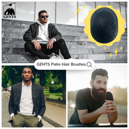G.B.S Gents Palm Pocket Shampoo Brush Scalp Massager - Black, Round Bristles, Ergonomic Grip, Made in USA