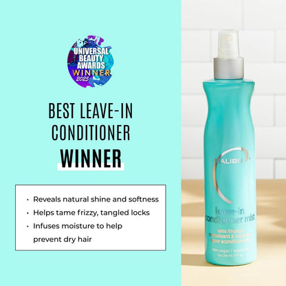 Malibu C Leave In Conditioner & Moisturizing Heat Protectant for Hair - Daily & Post Swim Detangler Spray for Adults & Kids, UV Protection to Help Prevent Color Fading, 9 oz
