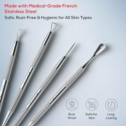 Suvorna Pimple Popper Tool Kit – 4-Piece Stainless Steel Blackhead & Comedone Extractor Set for Facial Extraction Avelisse
