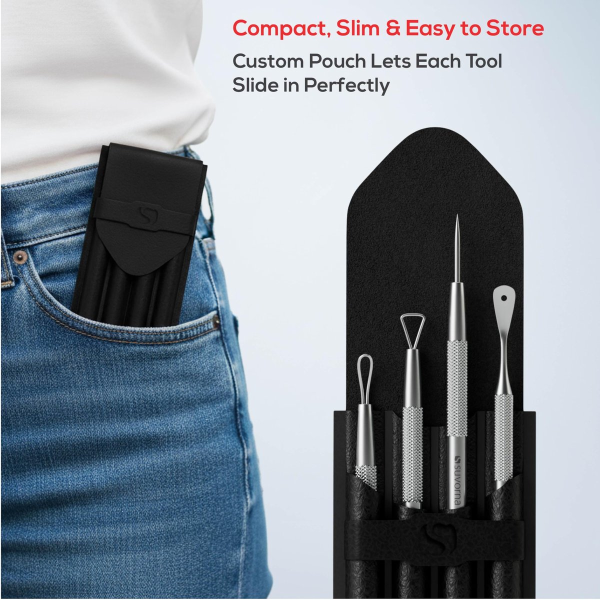 Suvorna Pimple Popper Tool Kit – 4-Piece Stainless Steel Blackhead & Comedone Extractor Set for Facial Extraction Avelisse