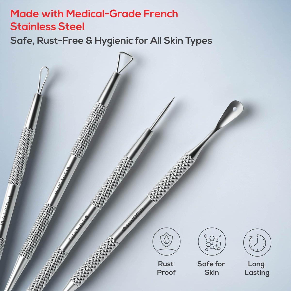 Suvorna Pimple Popper Tool Kit – 4-Piece Stainless Steel Blackhead & Comedone Extractor Set for Facial Extraction Avelisse