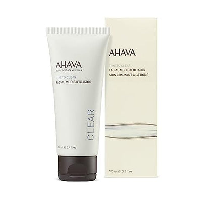 AHAVA Time To Clear Facial Mud Exfoliator – Gentle Dead Sea Mud Scrub for Radiant Skin, 3.4 Fl Oz