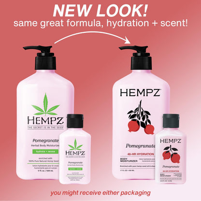 Hempz Pomegranate Herbal Body Moisturizer 2.25 oz - Paraben-Free Anti-Aging Hydrating Cream for All Skin Types