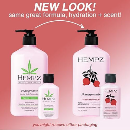 Hempz Pomegranate Herbal Body Moisturizer 2.25 oz - Paraben-Free Anti-Aging Hydrating Cream for All Skin Types