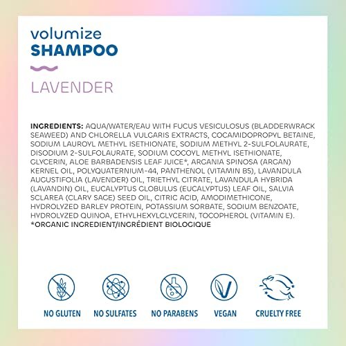 Seaweed Bath Co. Volumize Shampoo, Lavender Scent - 12 oz - Sustainably Harvested Seaweed & Green Algae for Normal to Fine Hair Avelisse