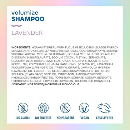 Seaweed Bath Co. Volumize Shampoo, Lavender Scent - 12 oz - Sustainably Harvested Seaweed & Green Algae for Normal to Fine Hair Avelisse